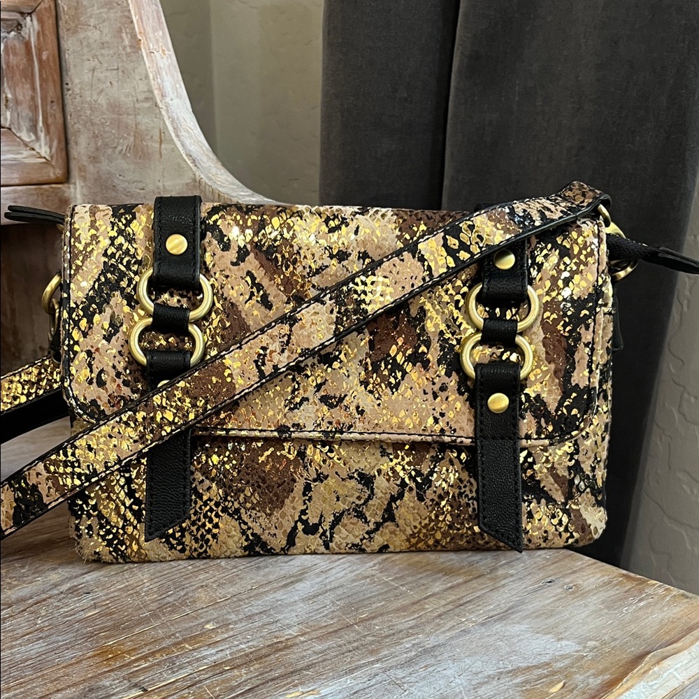 🤎🖤 Chez Leather Bag Snakeskin Metallic Removable Strap Handbag Crossbody